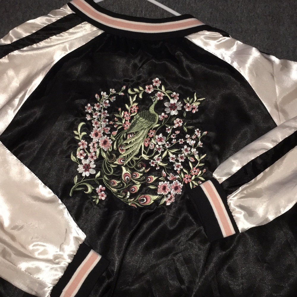 Silk peacock bomber jacket